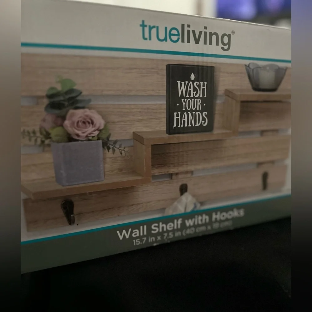 True Living Brown Wall Shelf with Hooks